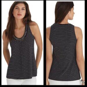White House Black Market Bead Embellished Stripe Tank Top X-Small